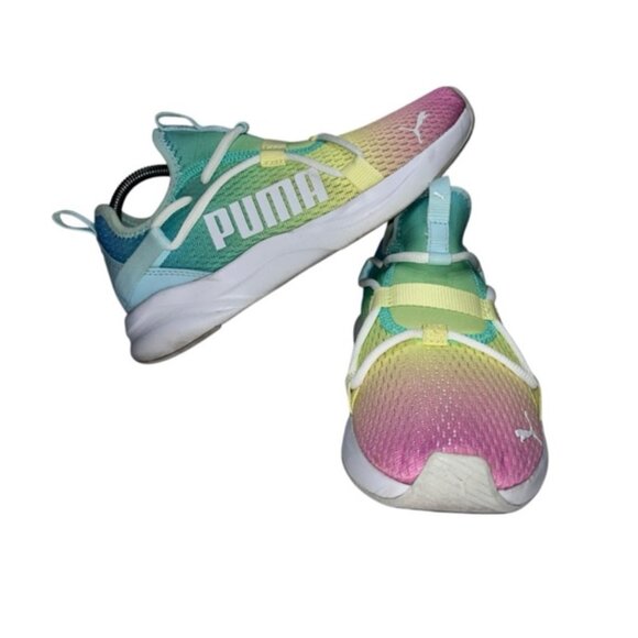 (24253) Puma Softride Rift Girls Size 7C Slip On Sneaker Green Pink Women's 8.5 - Picture 1 of 9